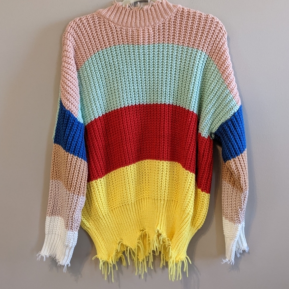 NWT Main Strip Distressed Striped Sweater Size Large - Picture 3 of 4